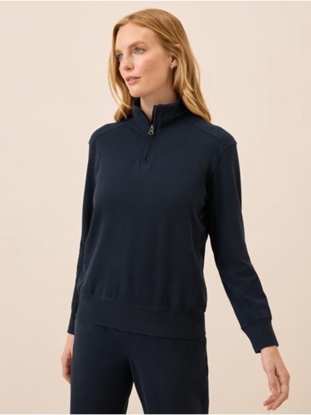 PACT CloudKnit Quarter Zip Pullover S Midnight Blue Organic Cotton